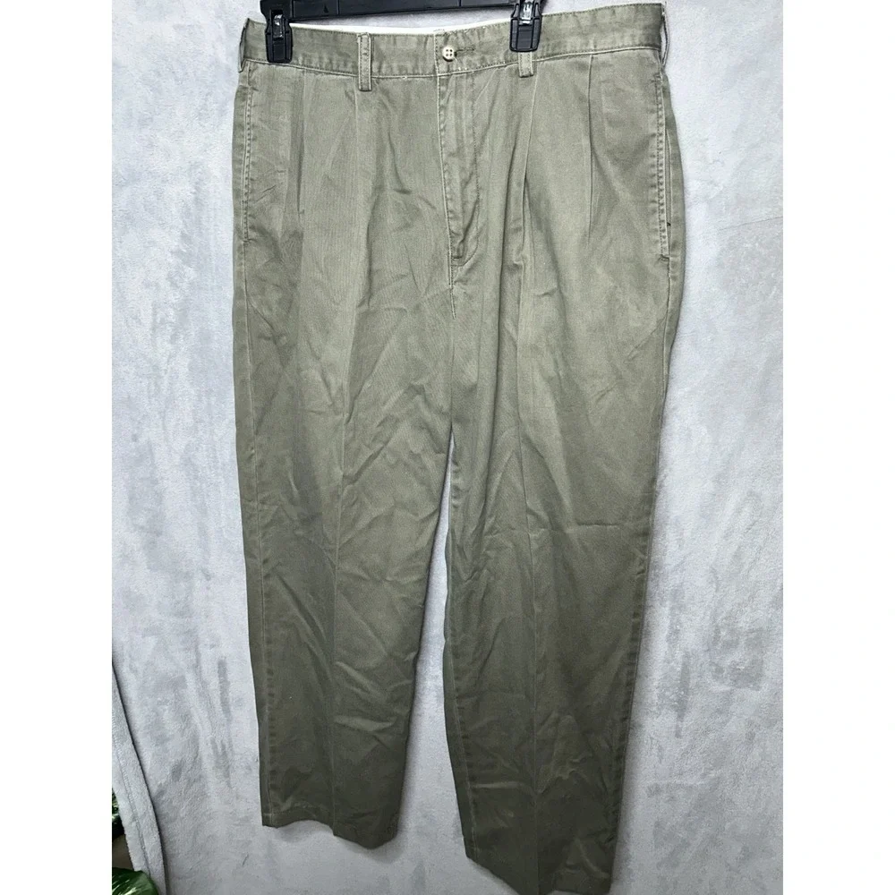 Polo Jeans Pants Mens 36x32 fits{34x29}  Olive Green Chino  Double Pleated 90s